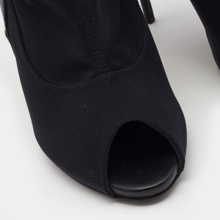 Pre Owned Giuseppe Zanotti Black Mesh And Leather Ankle Boots Size 40
