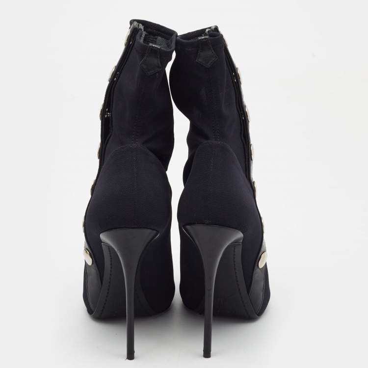 Pre Owned Giuseppe Zanotti Black Mesh And Leather Ankle Boots Size 40