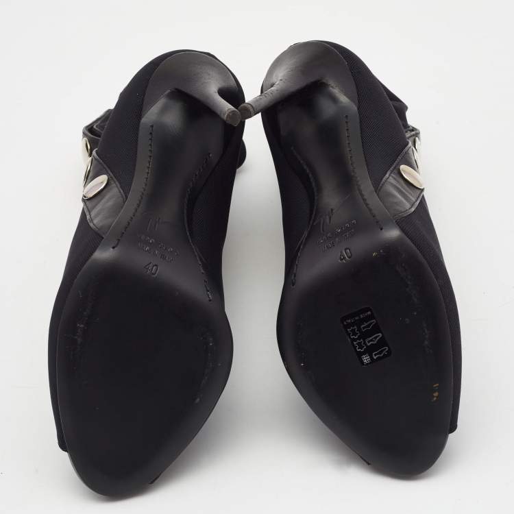 Pre Owned Giuseppe Zanotti Black Mesh And Leather Ankle Boots Size 40