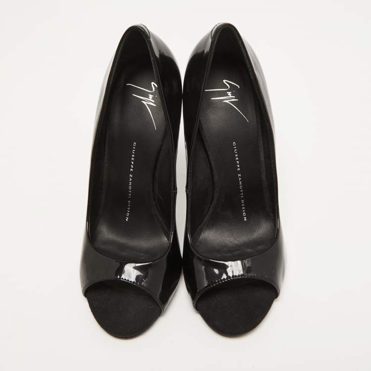 Pre Owned Giuseppe Zanotti Black Patent Leather Open Toe Pumps Size 37