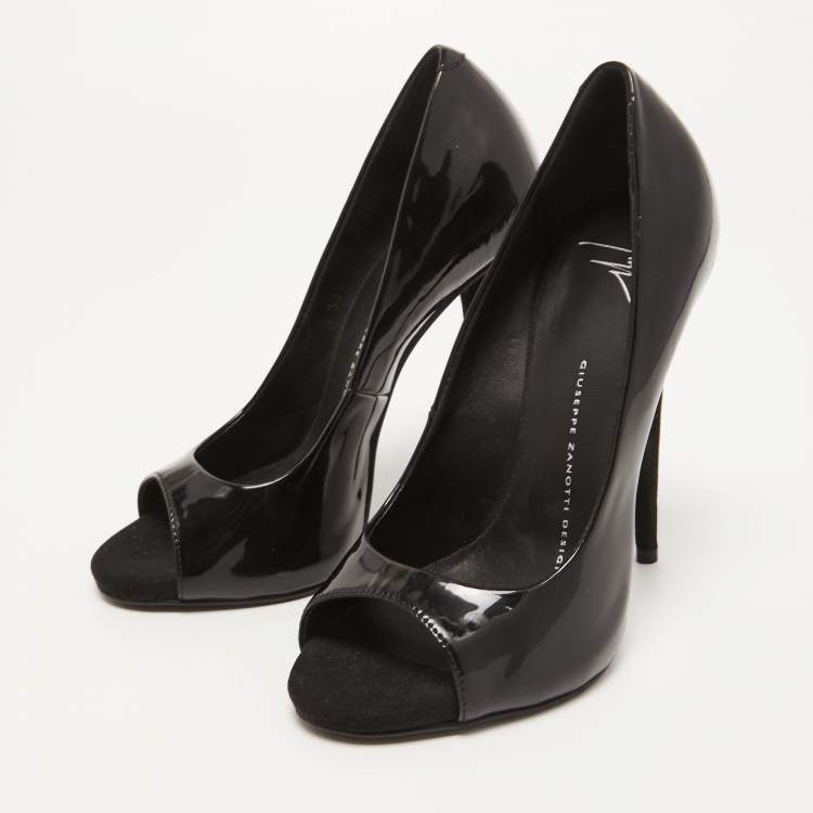 Pre Owned Giuseppe Zanotti Black Patent Leather Open Toe Pumps Size 37