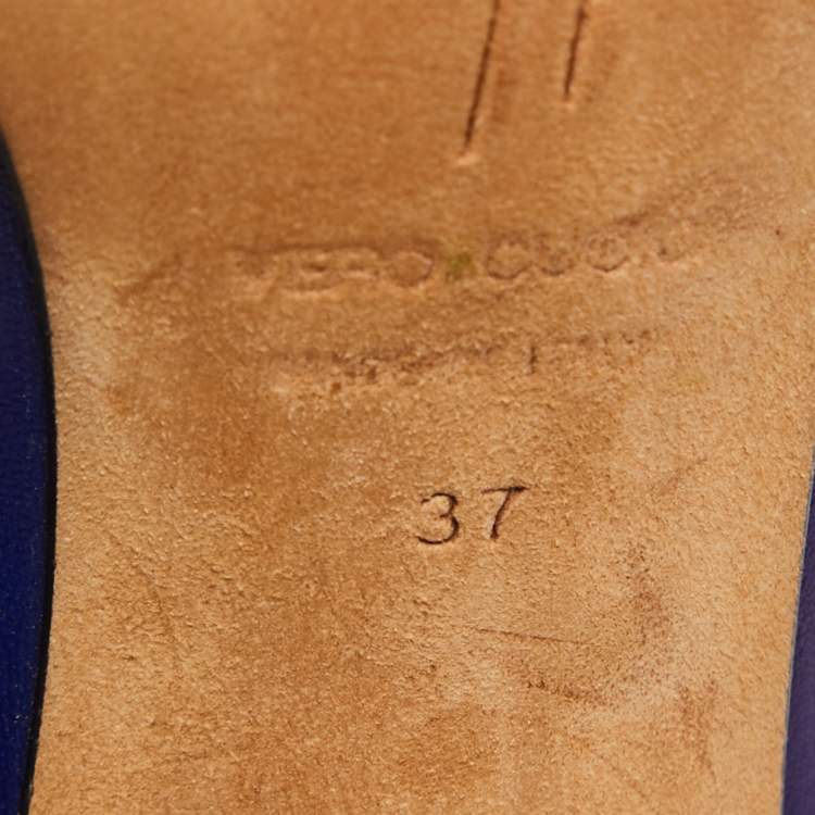 Pre Owned Giuseppe Zanotti Blue Leather Peep Toe Ankle Booties Size 37