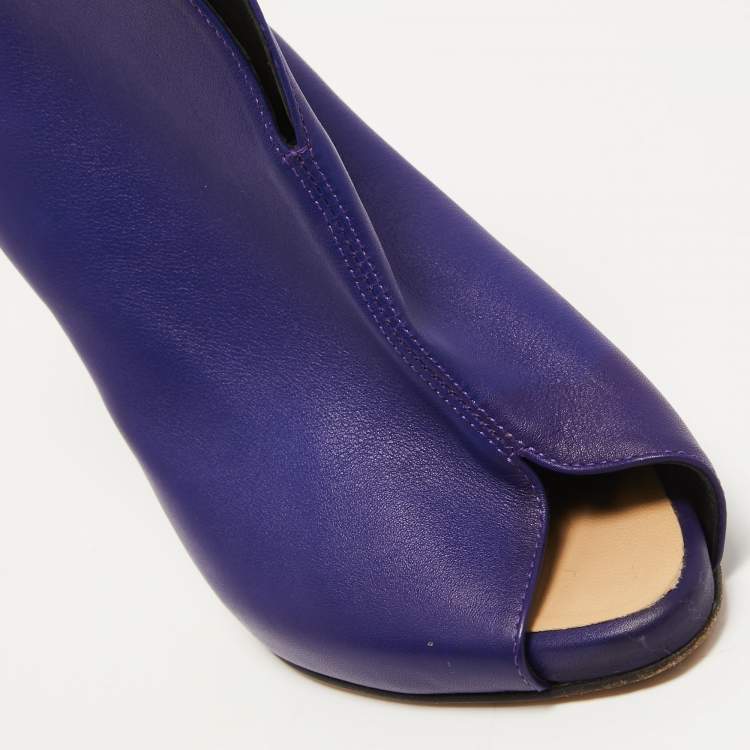 Pre Owned Giuseppe Zanotti Blue Leather Peep Toe Ankle Booties Size 37