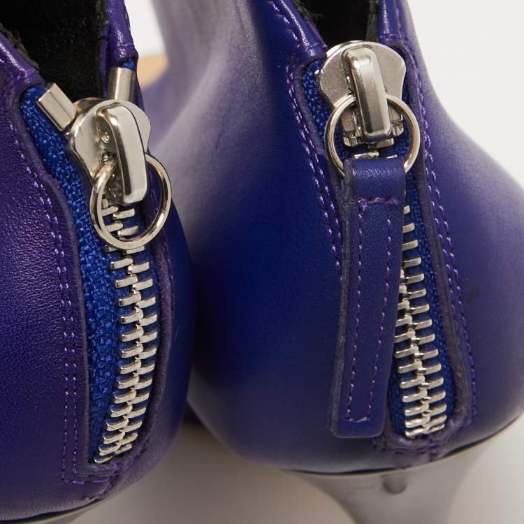 Pre Owned Giuseppe Zanotti Blue Leather Peep Toe Ankle Booties Size 37