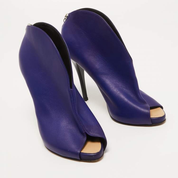 Pre Owned Giuseppe Zanotti Blue Leather Peep Toe Ankle Booties Size 37