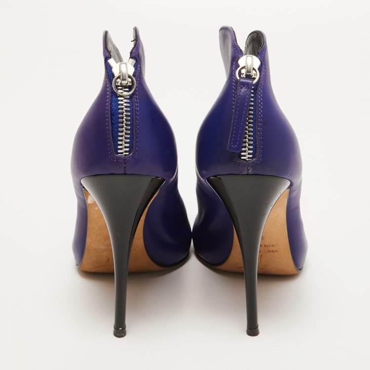 Pre Owned Giuseppe Zanotti Blue Leather Peep Toe Ankle Booties Size 37