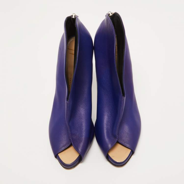 Pre Owned Giuseppe Zanotti Blue Leather Peep Toe Ankle Booties Size 37