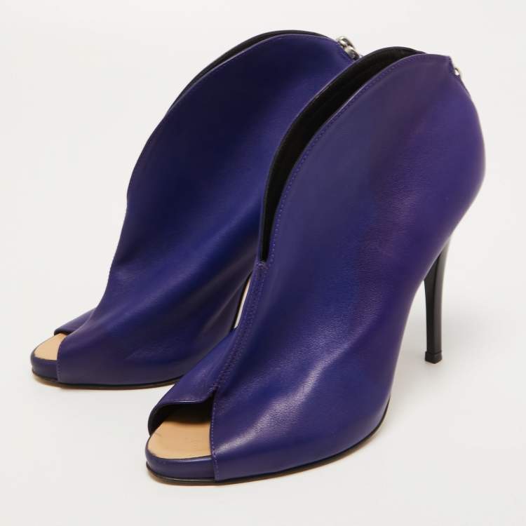 Pre Owned Giuseppe Zanotti Blue Leather Peep Toe Ankle Booties Size 37