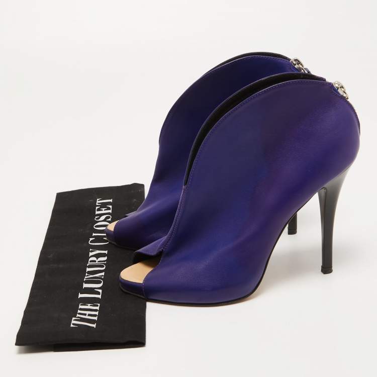 Pre Owned Giuseppe Zanotti Blue Leather Peep Toe Ankle Booties Size 37