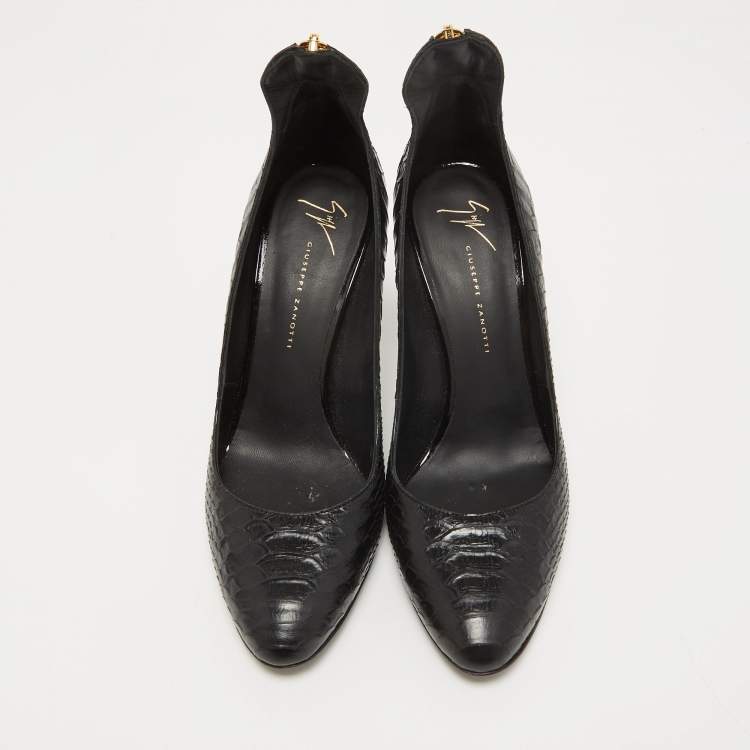 مملوكة مسبقًا Giuseppe Zanotti Black Python Embossed Leather Zip Embellished Pumps Size 40