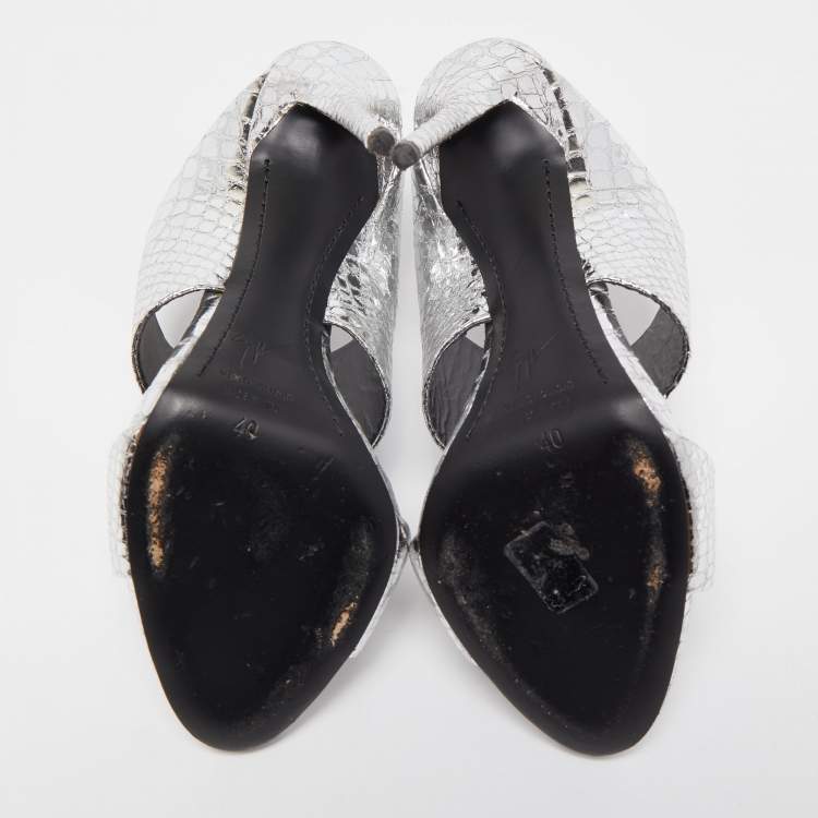 Pre Owned Giuseppe Zanotti Silver Python Andrea Mule Sandals Size 40