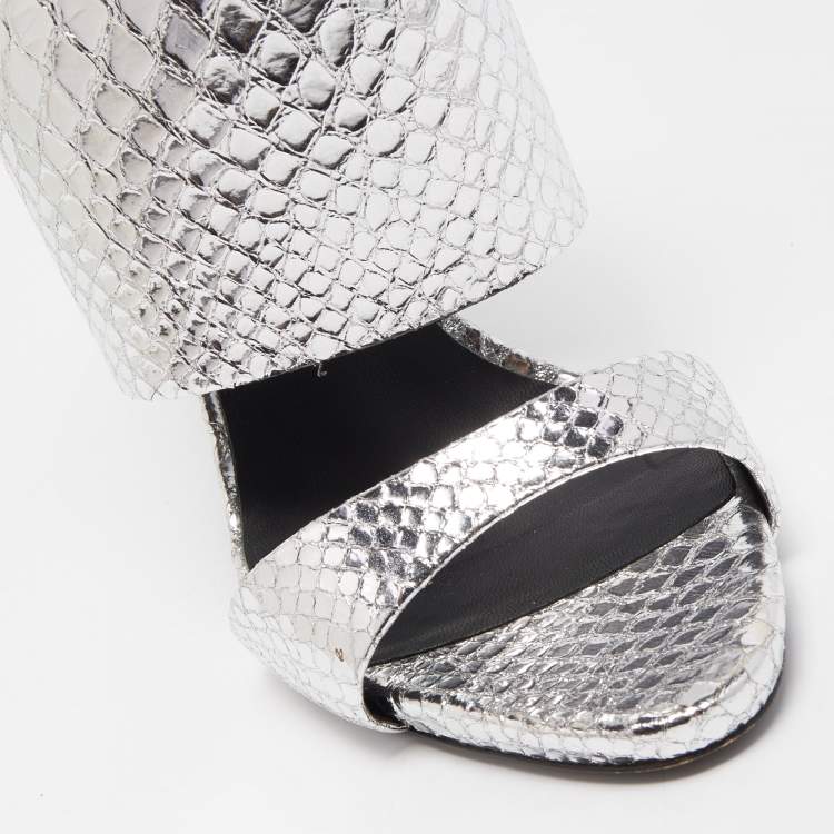 Pre Owned Giuseppe Zanotti Silver Python Andrea Mule Sandals Size 40