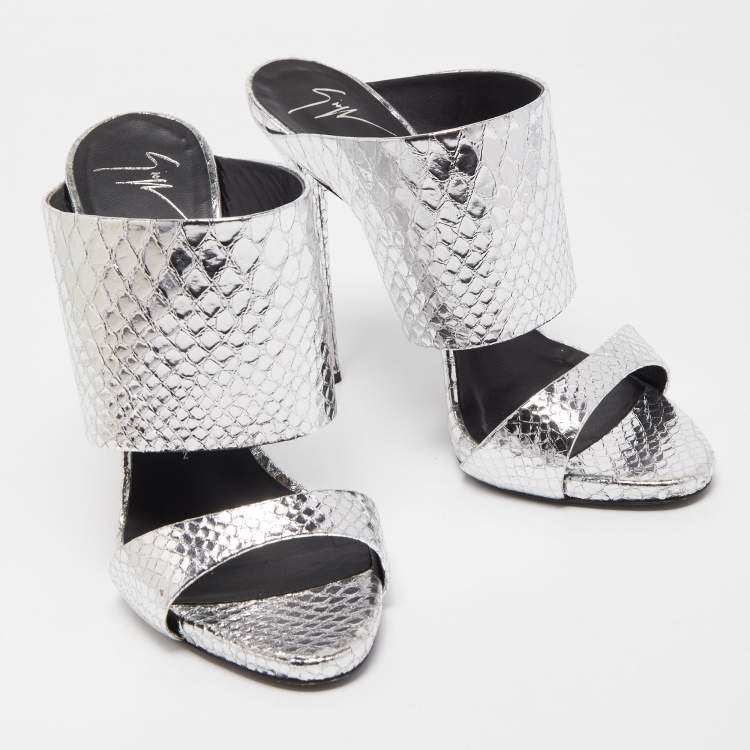 Pre Owned Giuseppe Zanotti Silver Python Andrea Mule Sandals Size 40