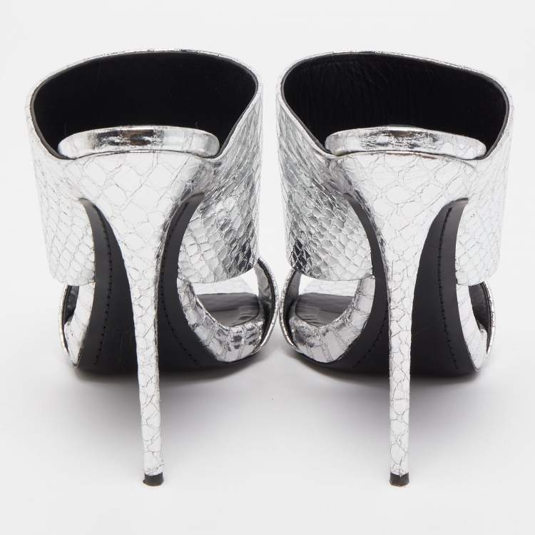 Pre Owned Giuseppe Zanotti Silver Python Andrea Mule Sandals Size 40