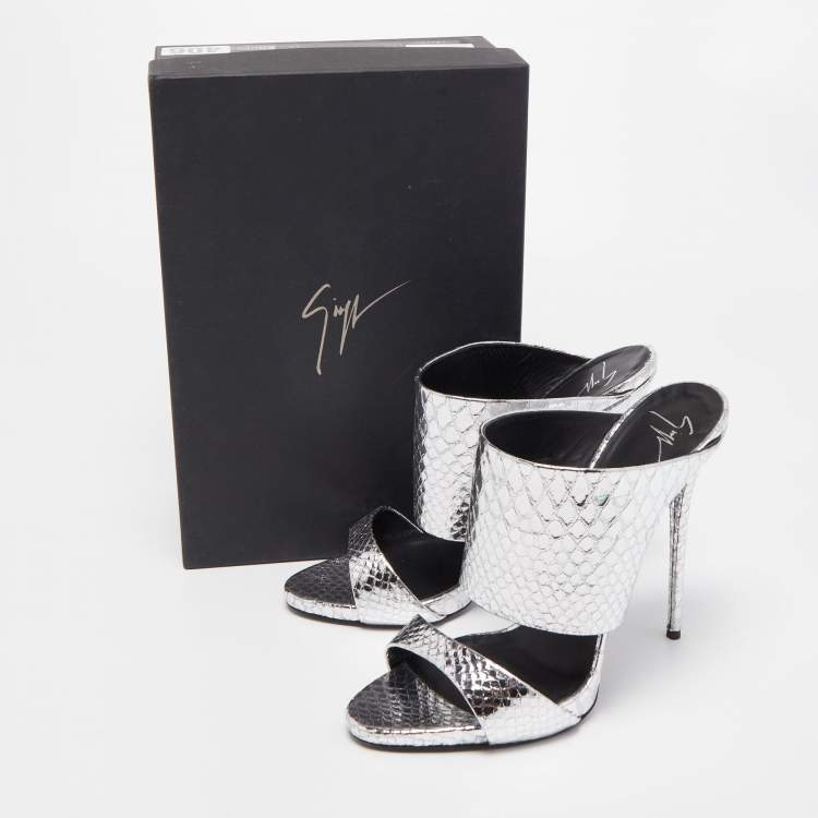 Pre Owned Giuseppe Zanotti Silver Python Andrea Mule Sandals Size 40