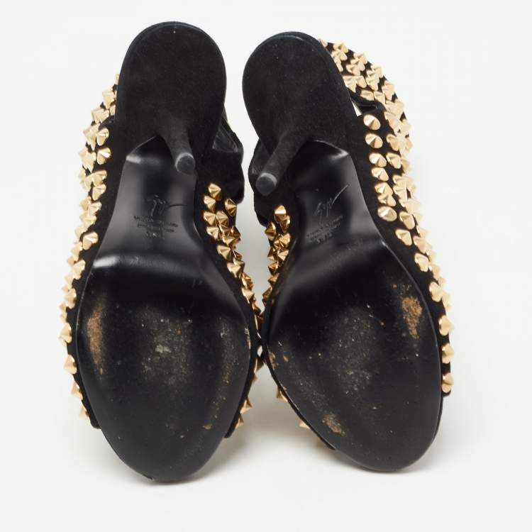Pre Owned Giuseppe Zanotti Black Suede Studded Cut Out Sandals Size 39.5