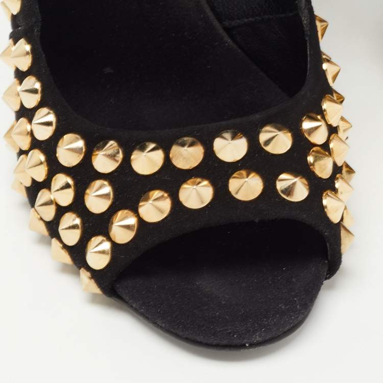 Pre Owned Giuseppe Zanotti Black Suede Studded Cut Out Sandals Size 39.5