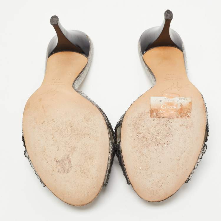 Pre Owned Giuseppe Zanotti Silver Python Leather Embossed Slide Sandals Size 35.5