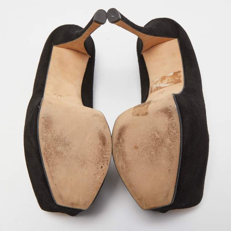 Pre Owned Giuseppe Zanotti Black Suede Platform Peep Toe  Pumps Size 40
