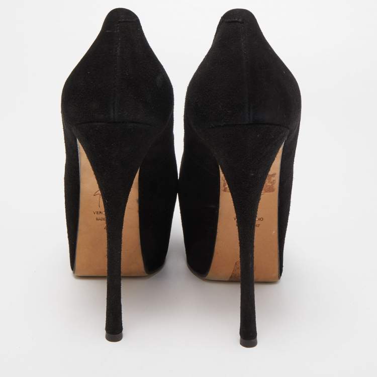Pre Owned Giuseppe Zanotti Black Suede Platform Peep Toe  Pumps Size 40