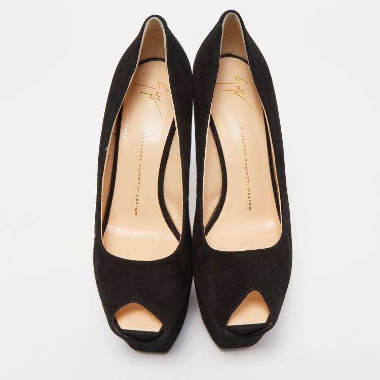 Pre Owned Giuseppe Zanotti Black Suede Platform Peep Toe  Pumps Size 40