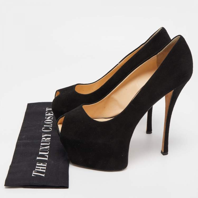 Pre Owned Giuseppe Zanotti Black Suede Platform Peep Toe  Pumps Size 40