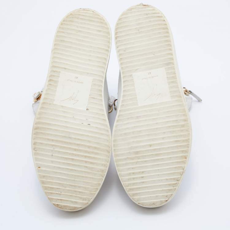 Pre Owned Giuseppe Zanotti White/Gold Leather Royce Chain High Top Sneakers Size 41