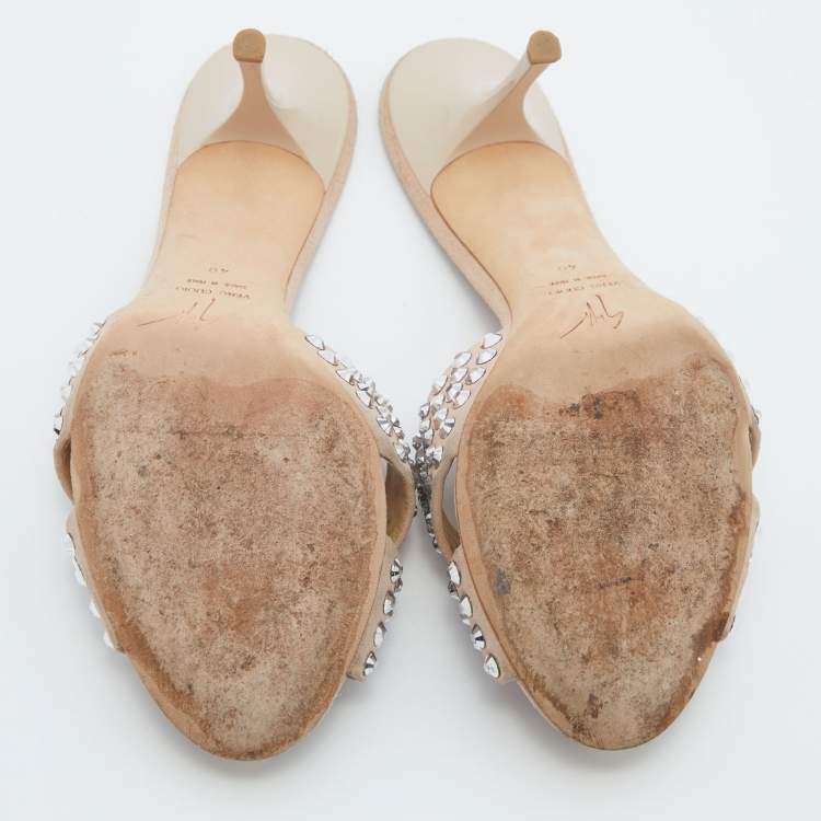 Pre Owned Giuseppe Zanotti Pink Suede Crystal Embellished Slide Sandals Size 40