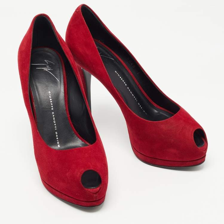 Pre Owned Giuseppe Zanotti Dark Red Suede Sharon Platform Pumps Size 38