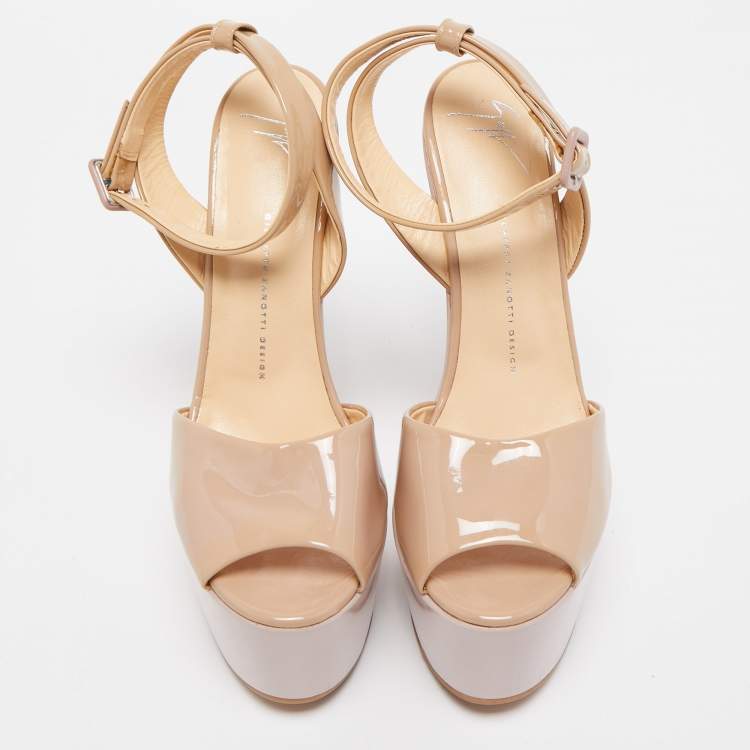 Pre Owned Giuseppe Zanotti Beige Patent Leather Lavinia Platform Sandals Size 41