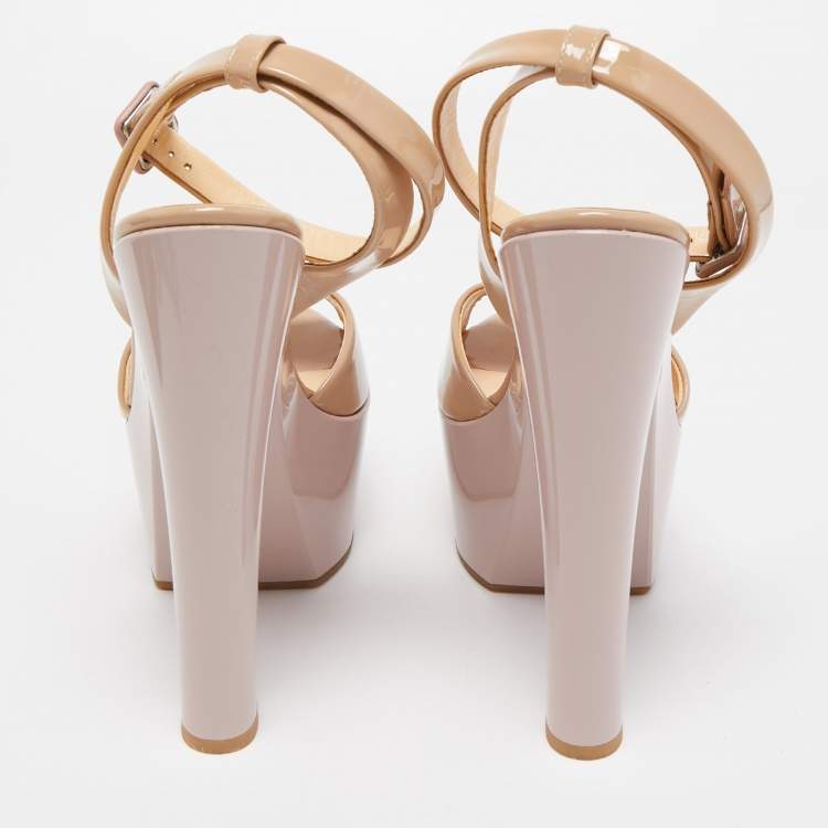 Pre Owned Giuseppe Zanotti Beige Patent Leather Lavinia Platform Sandals Size 41