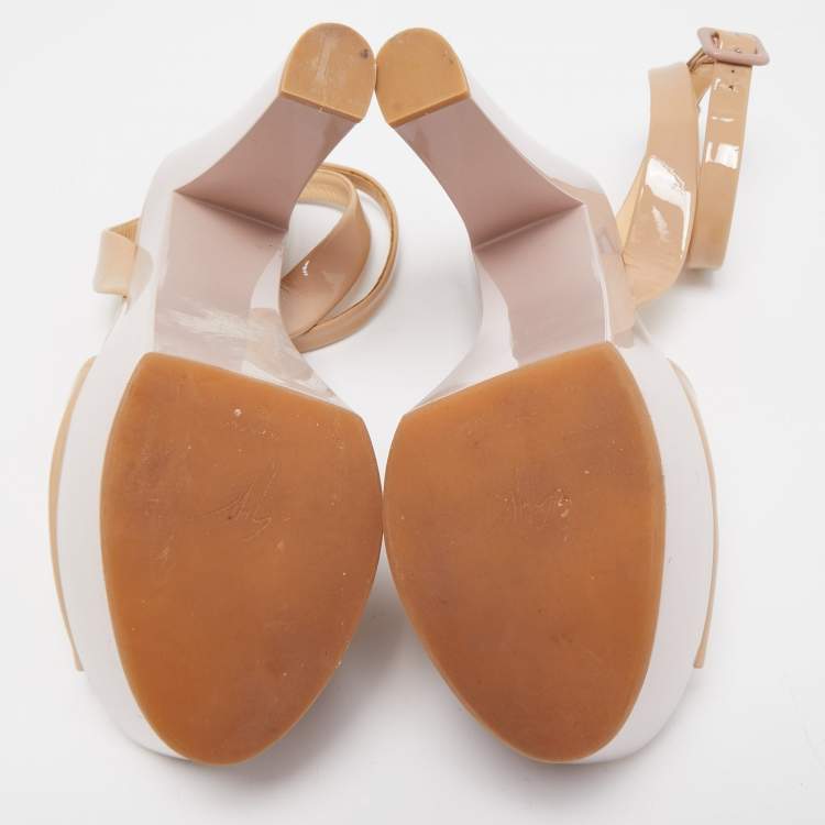 Pre Owned Giuseppe Zanotti Beige Patent Leather Lavinia Platform Sandals Size 41