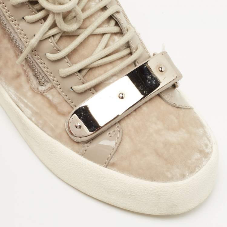 Pre Owned Giuseppe Zanotti Beige Velvet Sneakers Size 37