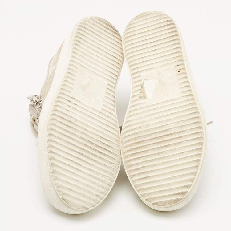 Pre Owned Giuseppe Zanotti Beige Velvet Sneakers Size 37