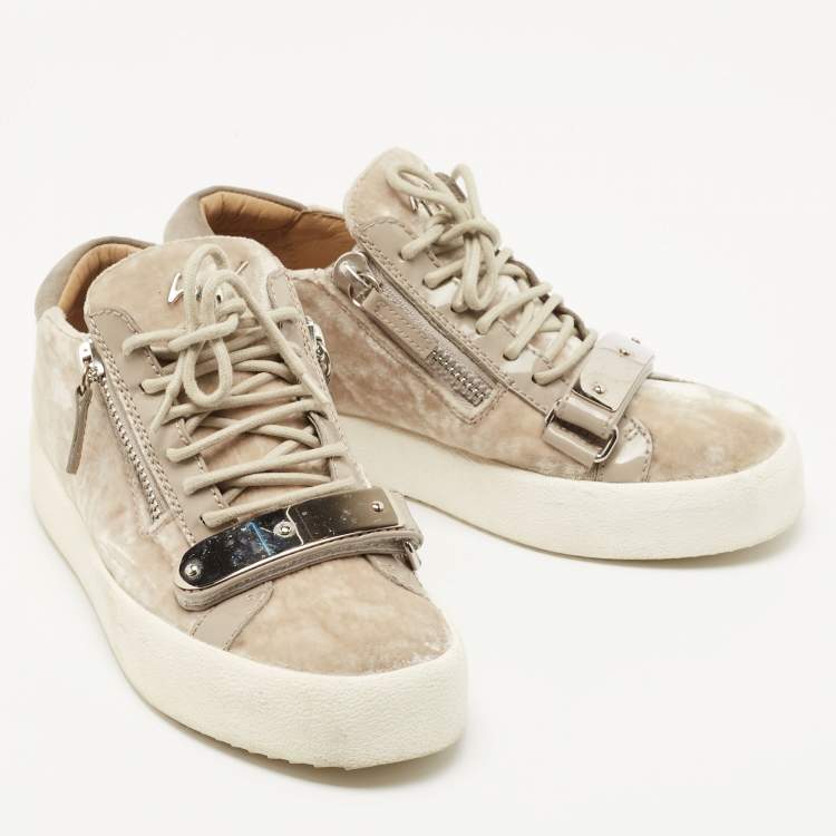 Pre Owned Giuseppe Zanotti Beige Velvet Sneakers Size 37