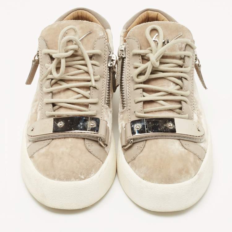 Pre Owned Giuseppe Zanotti Beige Velvet Sneakers Size 37