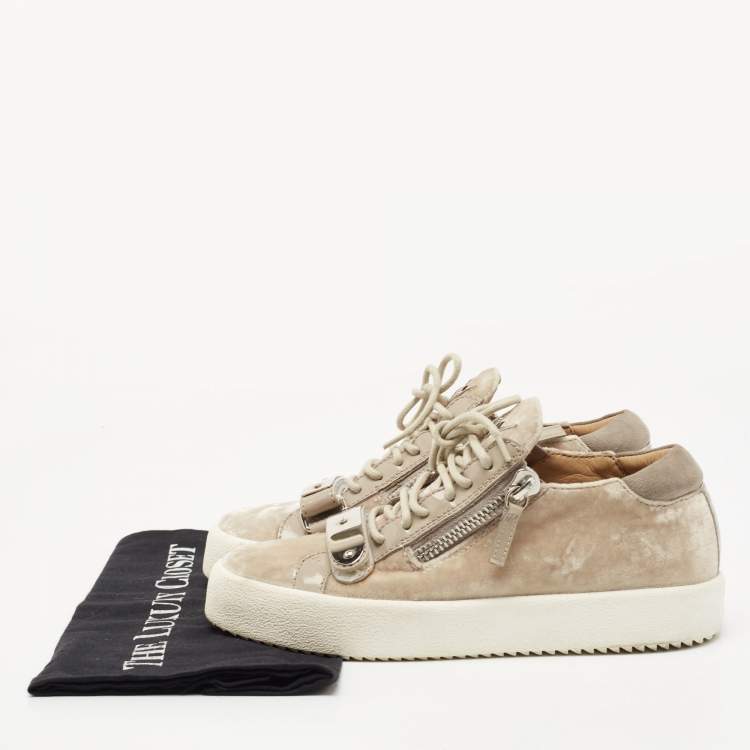 Pre Owned Giuseppe Zanotti Beige Velvet Sneakers Size 37