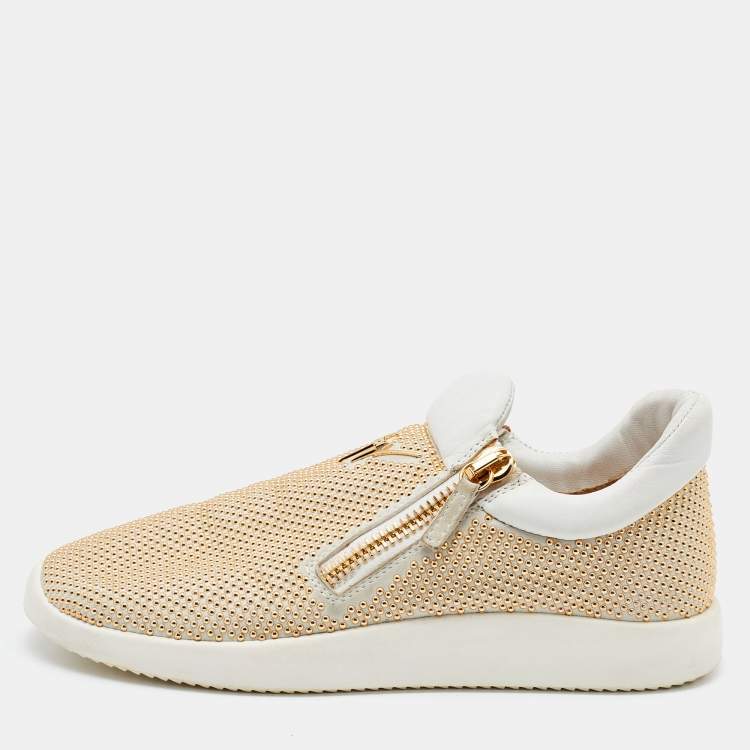 Giuseppe White/Gold Studded Leather May London Slip Sneakers Size 38 Giuseppe Zanotti | TLC
