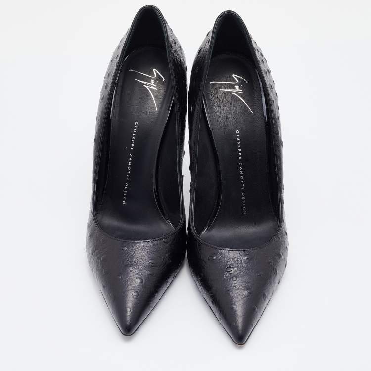 Pre Owned Giuseppe Zanotti Black Ostrich Embossed Leather Lucrezia Pointed Toe Pumps Size 40