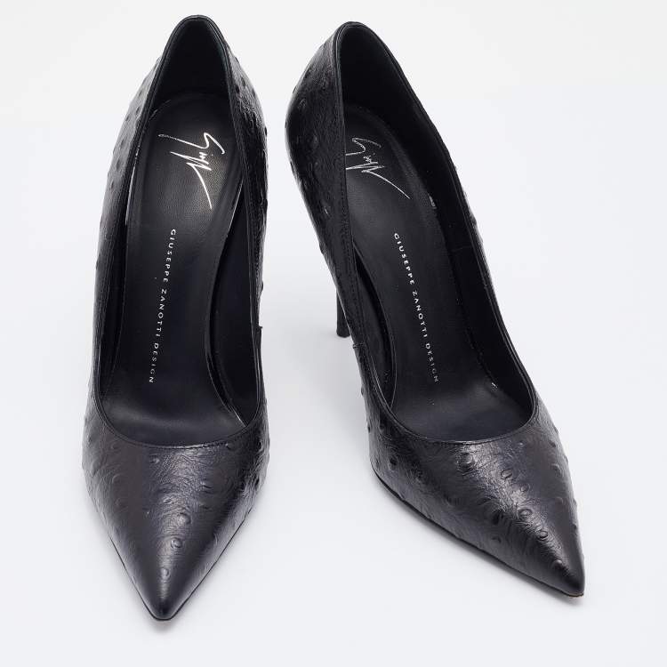 Pre Owned Giuseppe Zanotti Black Ostrich Embossed Leather Lucrezia Pointed Toe Pumps Size 40