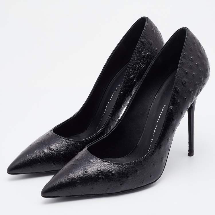 Pre Owned Giuseppe Zanotti Black Ostrich Embossed Leather Lucrezia Pointed Toe Pumps Size 40