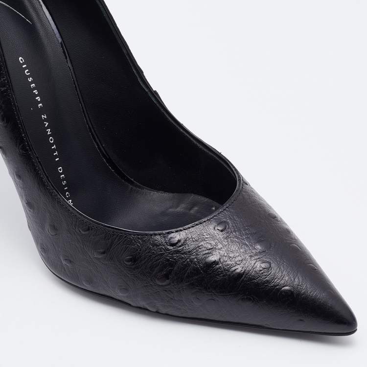 Pre Owned Giuseppe Zanotti Black Ostrich Embossed Leather Lucrezia Pointed Toe Pumps Size 40