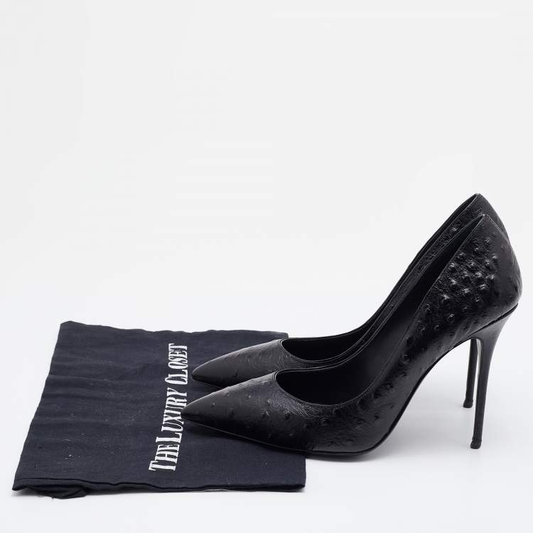 Pre Owned Giuseppe Zanotti Black Ostrich Embossed Leather Lucrezia Pointed Toe Pumps Size 40