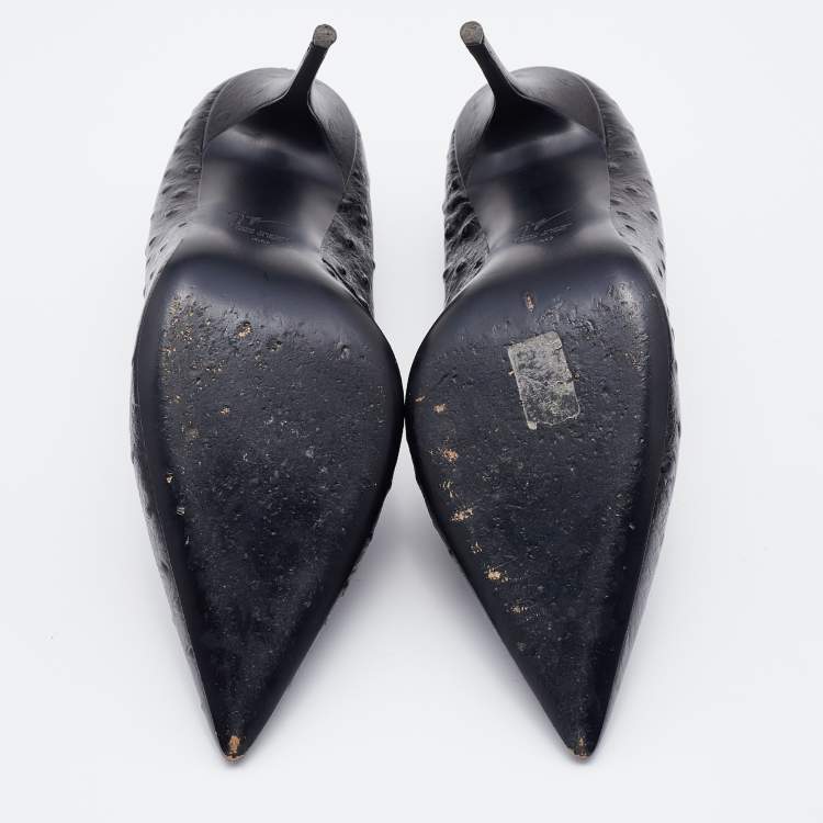 Pre Owned Giuseppe Zanotti Black Ostrich Embossed Leather Lucrezia Pointed Toe Pumps Size 40