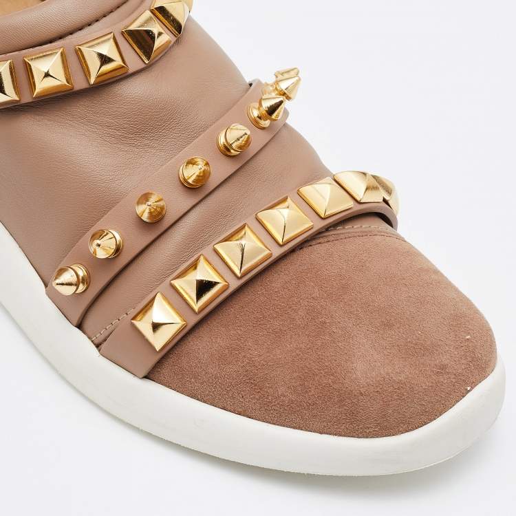 Pre Owned Giuseppe Zanotti Beige Suede Stud Embellished Slip On Sneakers Size 37