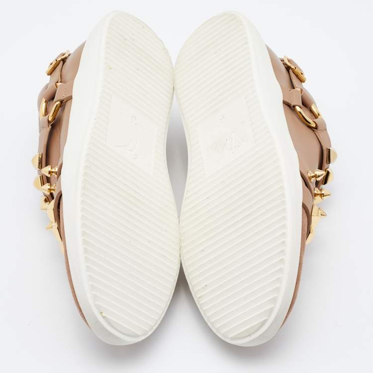 Pre Owned Giuseppe Zanotti Beige Suede Stud Embellished Slip On Sneakers Size 37