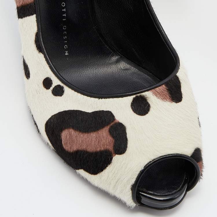 Pre Owned Giuseppe Zanotti Tri Color Leopard Print Calf Hair Peep Toe Pumps Size 40