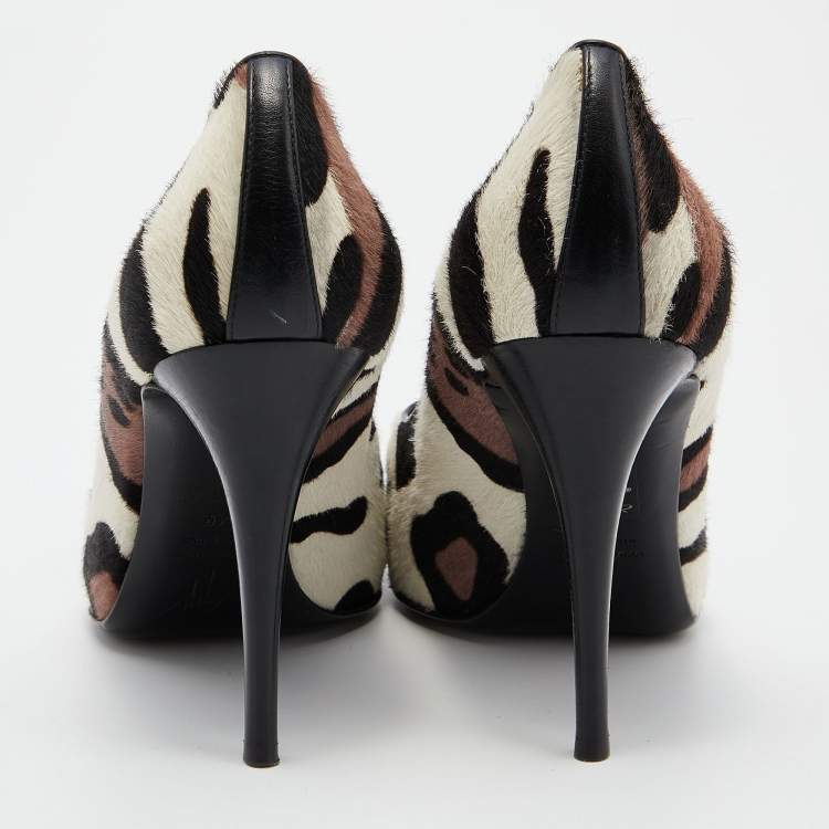 Pre Owned Giuseppe Zanotti Tri Color Leopard Print Calf Hair Peep Toe Pumps Size 40