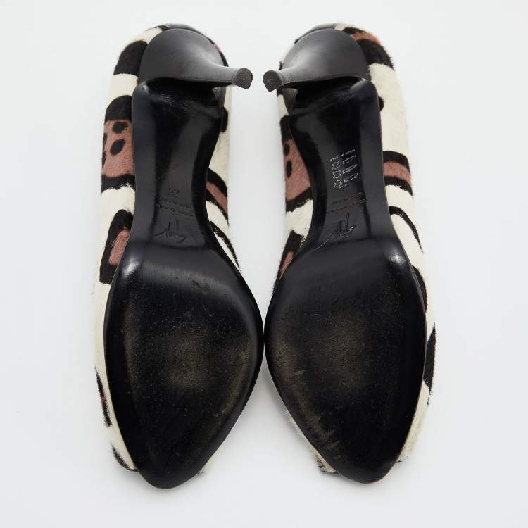 Pre Owned Giuseppe Zanotti Tri Color Leopard Print Calf Hair Peep Toe Pumps Size 40