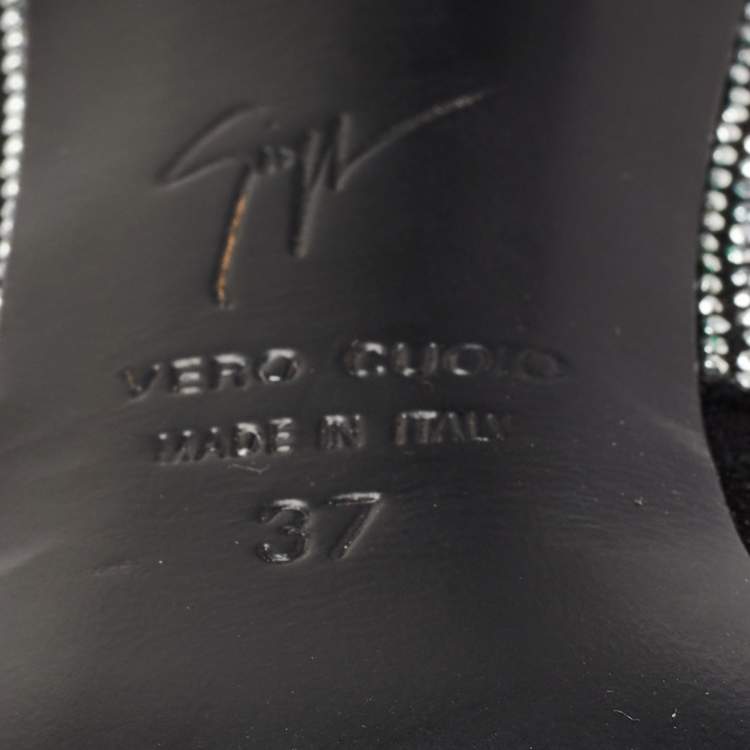 Pre Owned Giuseppe Zanotti Black/Silver Suede Studded Olinda Ankle Boots Size 37